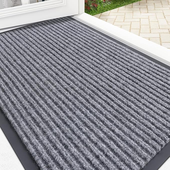 OLANLY Front Door Mat Indoor Outdoor Entrance, Waterproof Heavy Duty Doormat, Fade Resistant, Low Profile, Easy Clean Patio Porch Welcome Floor Mats for Entry, 29.5x17, Light Gray