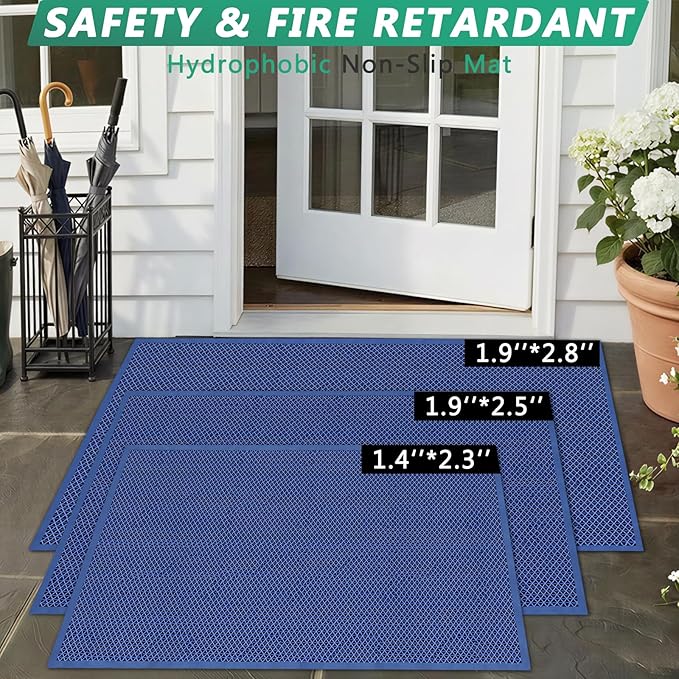 WochiTV Non Slip Drainage Mats, Front Door Mat, PVC Pool Floor Mat 0.2'' Thick Rubber Outdoor Indoor, Parking Space Mat for Bathroom Garage Basement Backyard Commercial Kitchen, 1.4x2.3Ft Blue