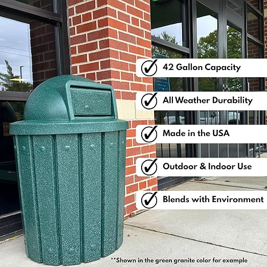 Campus Collection 42 Gallon Slatted Round Heavy-Duty Plastic Commercial Outdoor and Indoor Trash Can with Push Open Dome Lid and Internal Liner | Great for Schools and Businesses - Blue