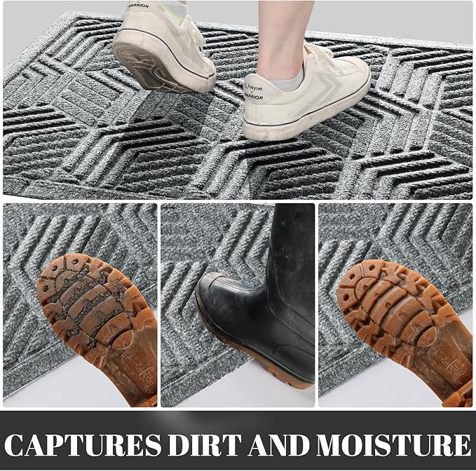 Yimobra Large Door Mat 36x24, All-Season Waterproof Outdoor Mats for Front Door Entrance with Drainage Holes, Heavy Duty Non-Slip Doormat for Garage Patio Entryway Indoor, Black Gray