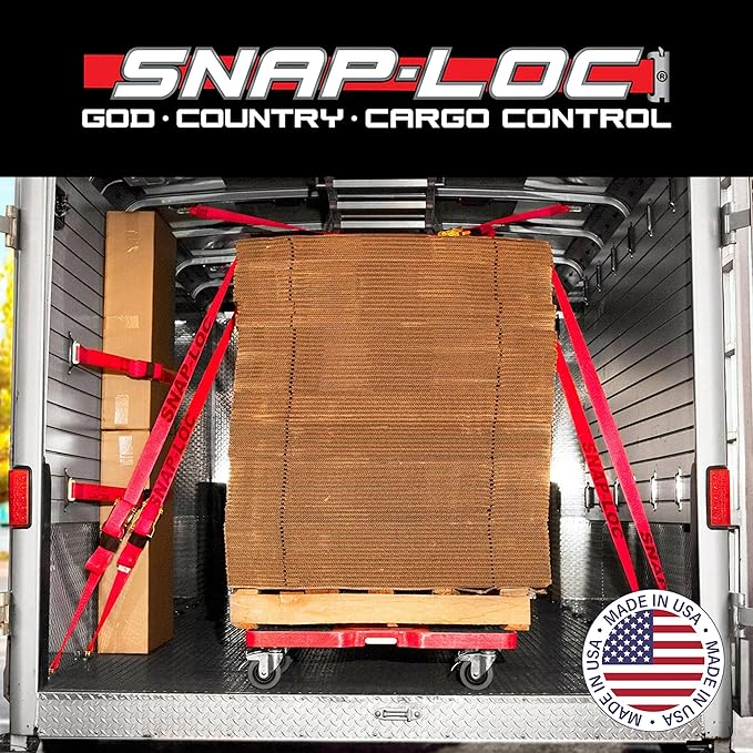 SNAP-LOC, Heavy Duty Push Cart Moving Dolly 4 Wheels, 1,500 lb with Push Bars, 4 Inch Casters, Dollies for Moving Cargo, E Strap Attachment Included, Red