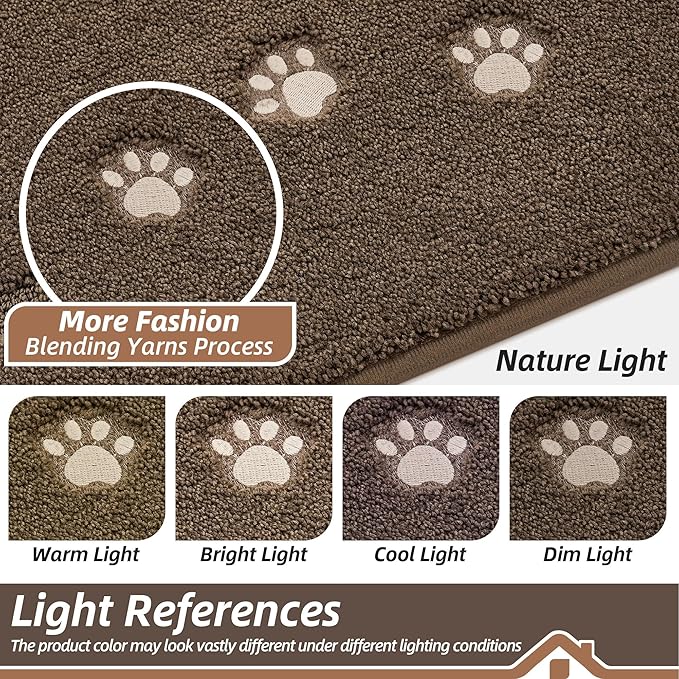BEQHAUSE Dog Door Mat for Muddy Paws 36"x60" Dirt Trapper Absorbent Doormat Non Slip Entryway Rugs Washable Stain Resistant Welcome Floor Mat Soft Low-Profile for Front Back Door, Brown