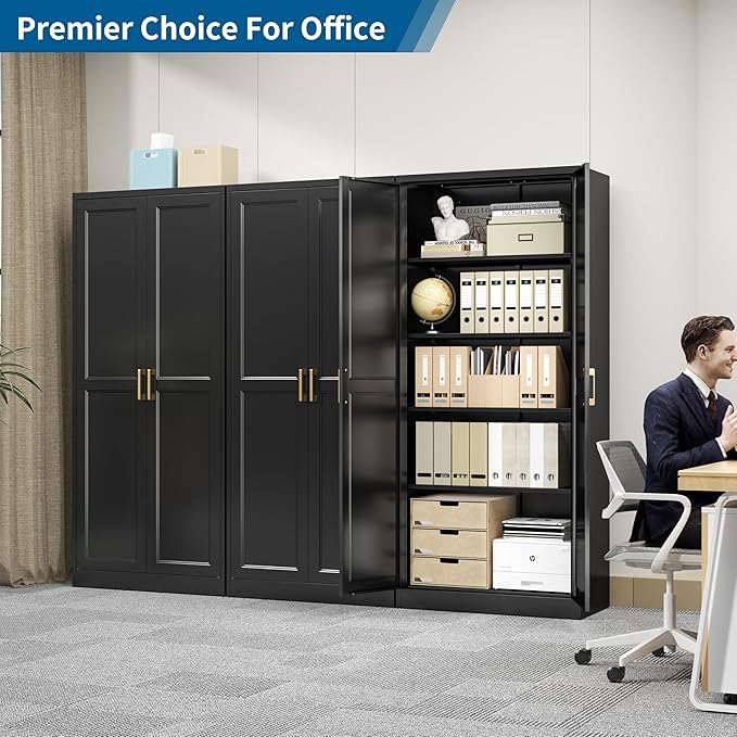 71" Kitchen Pantry Storage Cabinet,Black Tall Storage Cabinet With Doors and Shelves,Metal Food Pantry Cabinets for Kitchen Storage,Freestanding Cupboard for Dining Living Room,Assemble Required