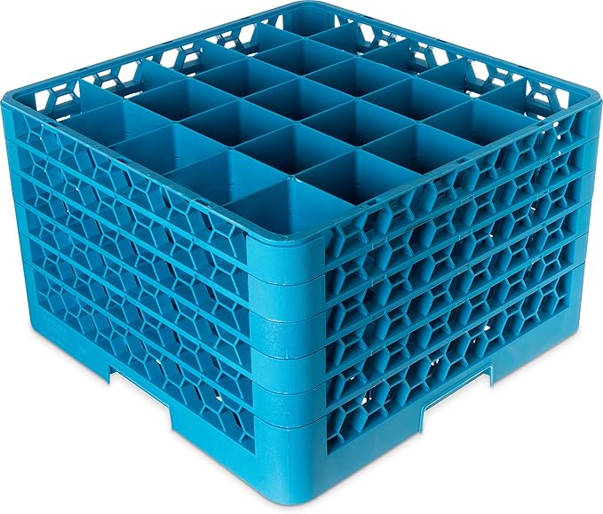 CFS RG25-514 OptiClean 25 Compartment Glass Rack with 5 Extenders, 11.9", Blue, Polypropylene, Blue