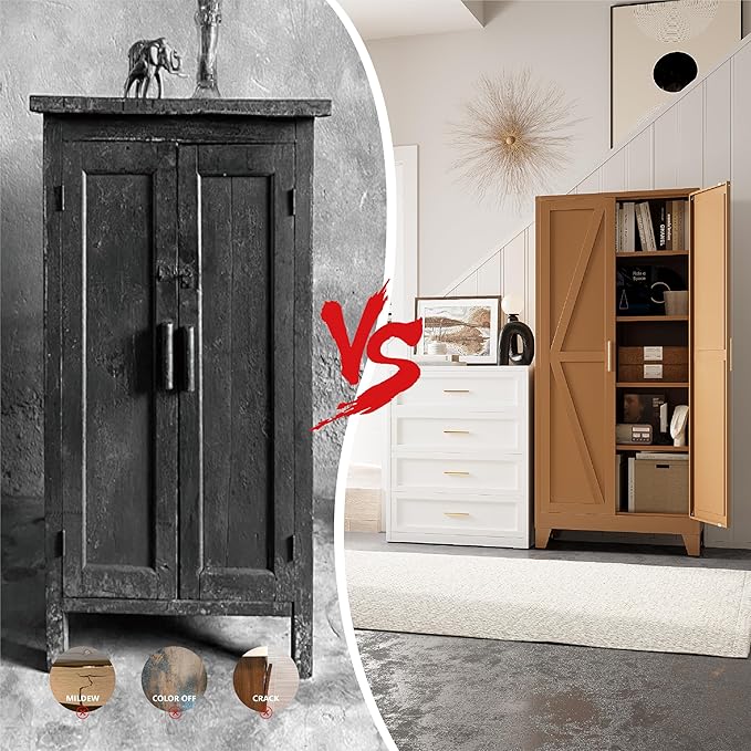 71" Tall Pantry Cabinet, White Metal Pantry Storage Cabinet, Kitchen Pantry Storage Cabinets with 2 Door and 4 Adjustable Shelves (Brown, 71" H)