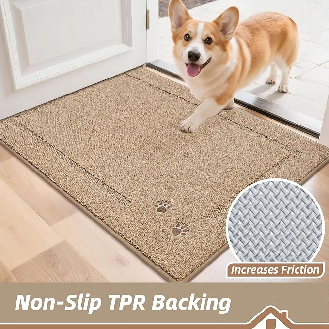 BEQHAUSE Dog Door Mat for Muddy Paws 24"x36" Dirt Trapper Absorbent Doormat Non Slip Entryway Rugs Washable Stain Resistant Welcome Floor Mat Soft Low-Profile for Front Back Door, Beige