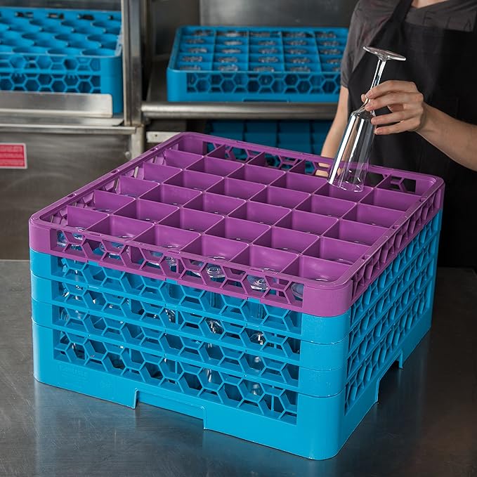 CFS RG36-4C414 OptiClean 36 Compartment Glass Rack with 4 Extenders, 10.3", Polypropylene, Lavender/CFS Blue