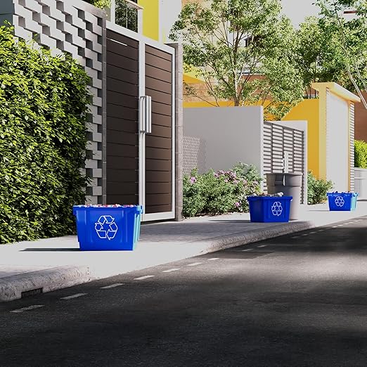 14 Gallon Rectangular Blue Recycling Bin | 6 Pack | Inside Outside Curbside | Stackable Box for Paper Plastic