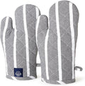 Encasa XO Long 12"x7" Oven Microwave Hand Gloves Mitts (2 pc Set) for Kitchen Cooking & Baking - Heat Resistant, Thick & Safe, Protection of Hands from Hot Utensils - Roma Grey Stripes