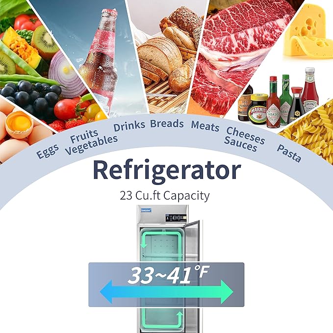 ICECASA 27" W Commercial Refrigerator Reach-in 23 Cu.ft Single Solid Door Stainless Steel Commercial Refrigerator Fan Cooling for Restuarant, Bar, Shop, etc