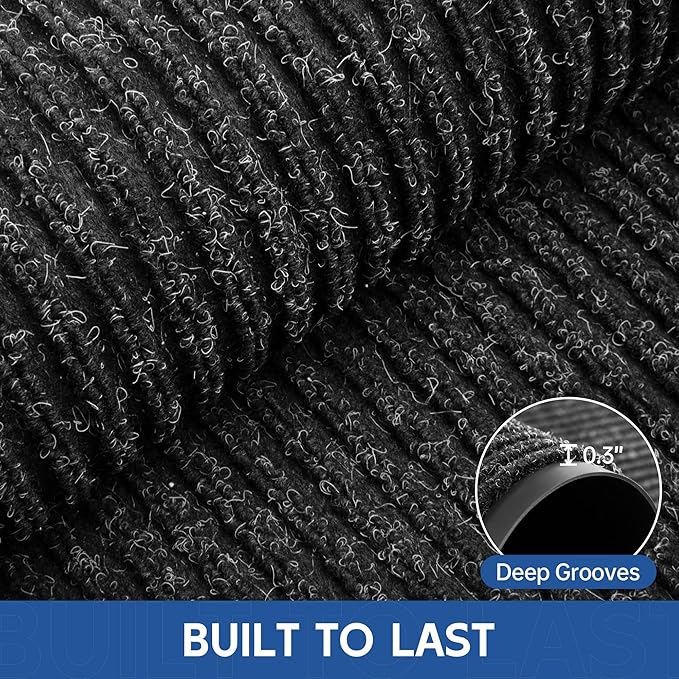 Front Door Mat, 5' x 4' Heavy Duty Indoor Outdoor Door Mat Entrance, Commercial Welcome Mats, Stain and Fade Resistant, Durable Rubber Backing, Low Profile Entry Mat for Patio, Black Stripe