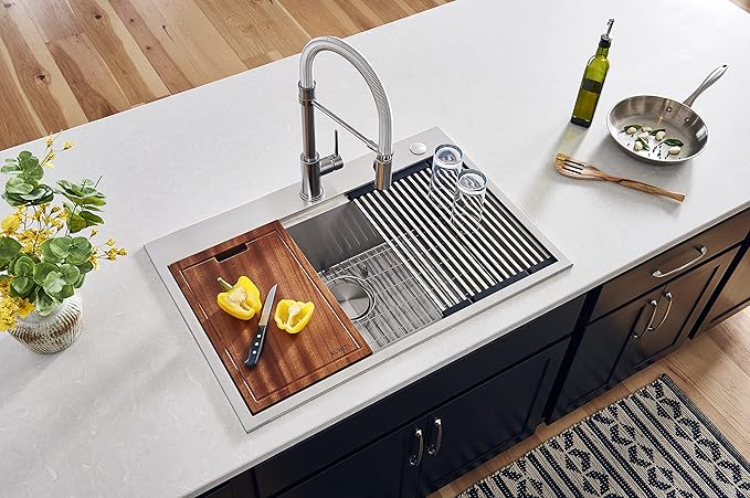 Ruvati 33 x 22 inch Workstation Drop-in Topmount Kitchen Sink 16 Gauge Stainless Steel Single Bowl - RVH8003