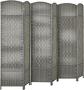 HOMCOM 6 Panel Room Divider, 6' Tall Folding Privacy Screen, Hand-Woven Freestanding Wall Partition for Home Office, Bedroom, Mixed Gray