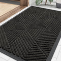 Smiry Front Door Mat Outside Entrance, Heavy Duty Sturdy Natural Rubber Doormat, Trap Dirt and Moisture, Easy Clean Low Profile Mats for Indoor Outdoor Entry, Irregular Triangle (29.5x17, Charcoal)