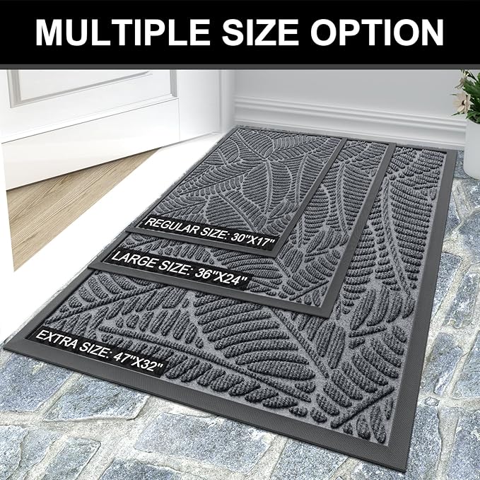 Colorxy Waterproof Doormat, Sturdy Natural Rubber Front Indoor Mat, Non Slip Low Profile Indoor Outdoor Door Mats, Stain and Fade Resistant Floor Mat, Easy Clean Patio Entrance Mat, 36''x24'', Grey