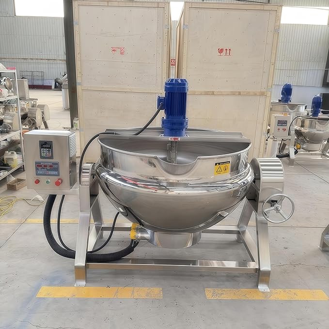 Kolice Commercial Electric Jacketed Cooking Kettle Machine with Mixer, Automatic Tiltable Pot for Soup/Chilli Sauce/Jams, 200L 52.8Gallon Capacity, 304 Stainless Steel, 220v 3-Phase 60hz