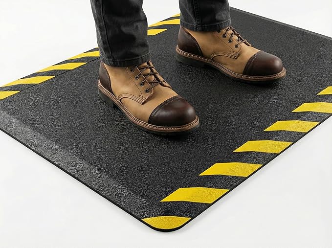 Rhino Mats, Anti-fatigue Mat Industrial, Ergonomic Safety Yellow Floor Mat, 2’ x 6’, Non-Slip Workstation Industrial Floor Mat for Back Pain