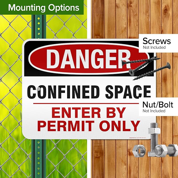 Danger Confined Space Enter By Permit Only Sign, 18x24 Inches, 3M EGP Reflective, Rust Free .080 Aluminum, Fade Resistant, Made in USA by My Sign Center