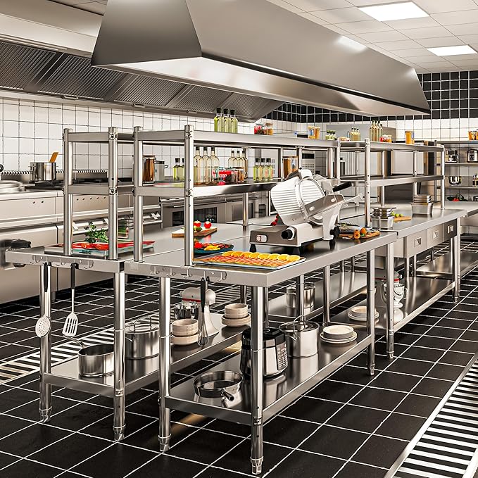 YITAHOME NSF Stainless Steel Table with Overshelves, 48" X 24" Work Table with 48" X 12" Shelf, Metal Table Prep Table for Home Kitchen Restaurant Garage Warehouse