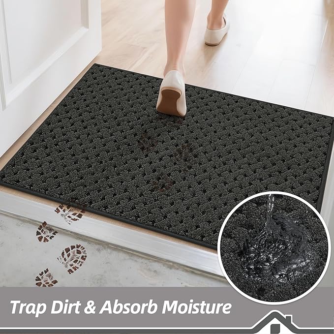 BEQHAUSE Dirt Trapper Door Mat Non-Slip Entryway Rugs Stain Resistant Absorbent Dog Doormats Woven-Look Washable Welcome Floor Doormat For Front Back Door, Muddy Wet Shoes & Paws, 32" x 48", Dark Grey