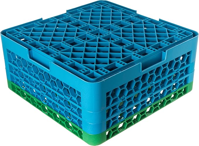 CFS RG36-3C413 OptiClean 36 Compartment Glass Rack with 3 Extenders, 8.72", Polypropylene, green/CFS Blue