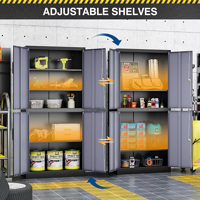 71” Metal Storage Cabinet-Lockable File Garage Tool Cabinets with Doors and Shelves- Gray&Black Steel Cabinet for Garage-Heavy Duty File Storage for Home, Office, Gym, Kitchen, School