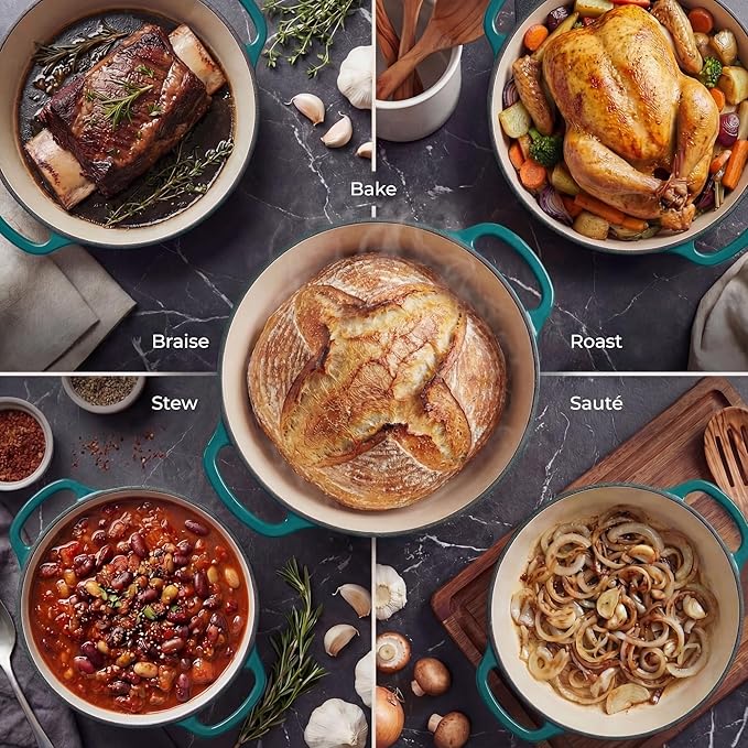Zulay Kitchen 6 Quart Enameled Cast Iron Dutch Oven Pot with Lid – Premium Durability & Oven Safe up to 500°F – Heavy Duty Cookware Perfect for Bread Baking, Stews, Braising & Roasting – Emerald