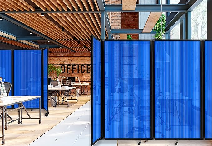 Versare Polycarbonate Room Divider 360 Portable Wall Partition | Freestanding Office Dividers | Locking Wheels | Privacy Screen Panels - 8'6" x 4' Blue Thermoplastic Polymer