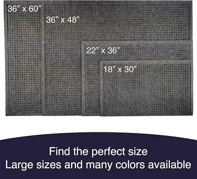 Ecomills Rubber Doormat, Medium, 24" x 36", Charcoal, Large, Absorbent Indoor Outdoor, Stain Resistant, Rubber Non Slip Backing, Heavy Duty, Durable