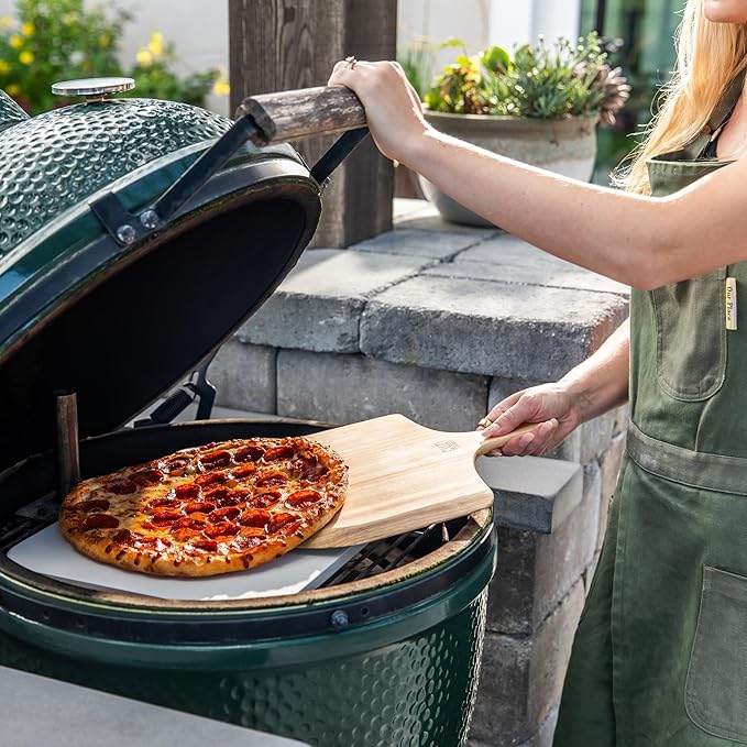 Cuzi Gourmet 3-Piece Pizza Stone Set - 15x12" Thermal Shock Resistant Cordierite Pizza Stone, 15x12" Natural Wood Pizza Peel & Pizza Cutter - Pizza Stone for Grill and Oven