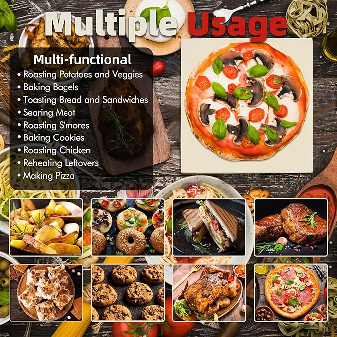 12.6" Square Pizza Stone, Heavy Duty Cordierite Pizza Pan for Grilling & Pizza Oven, High Temperature Resistant Baking Stone for Pizza, Bread, Meat