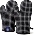 Encasa XO Long 12"x7" Oven Microwave Hand Gloves Mitts (2 pc Set) for Kitchen Cooking & Baking - Heat Resistant, Thick & Safe, Protection of Hands from Hot Utensils - Butcher Checks Black