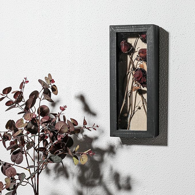 Freezing point Shadow Box Frame 5x12.5 Shadow Box Pin Display Case Cabinet Picture Frame with Linen Back Memorabilia Awards Medals Bouquet Badge Wedding Memory Box for Keepsakes Black Small Narrow