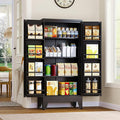 Metal Kitchen Pantry Cabinet, Storage Cabinets with 2 Door and 3 Adjustable Shelves, Black Freestanding Food Storage Cabinet, Steel Cupboard for Kitchen Dinning Room