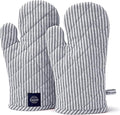 Encasa XO Long 12"x7" Oven Microwave Hand Gloves Mitts (2 pc Set) for Kitchen Cooking & Baking - Heat Resistant, Thick & Safe, Protection of Hands from Hot Utensils - Ticking Navy Blue