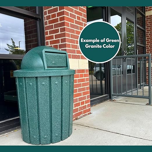 Campus Collection 32 Gallon Square Slatted 100% Recycled Plastic Heavy-Duty Commercial Outdoor or Indoor Trash Can with Push Top Lid | Great for Schools and Businesses - Green Granite