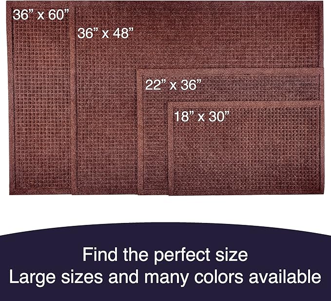 Ecomills Rubber Doormat, Medium, 24" x 36", Brown, Large, Absorbent Indoor Outdoor, Stain Resistant, Rubber Non Slip Backing, Heavy Duty, Durable