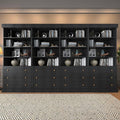Vyre 71" Tall Farmhouse Kitchen Pantry, Set of 4 Large Storage Cabinets with 3 Drawers, Adjustable Shelves, Wood Versatile Hutch Cabinet for Living Room, Dining Room, Black