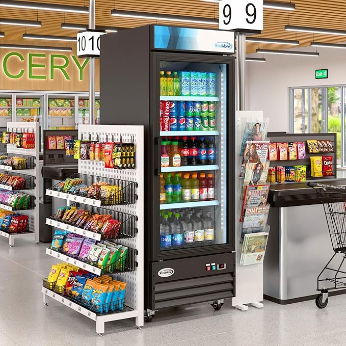 KoolMore MDR-1GD-23C Commercial Glass 1 Door Display Refrigerator Merchandiser - Upright Beverage Cooler with LED Lighting - 23 Cu. Ft., Black