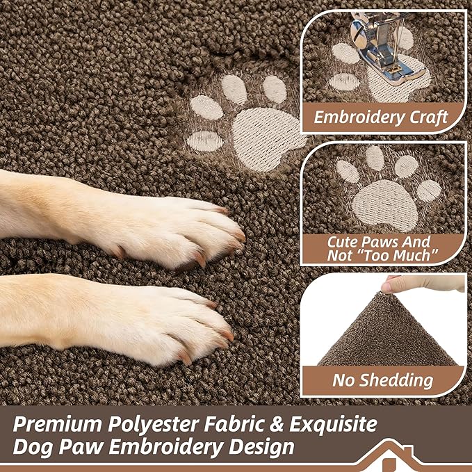 BEQHAUSE Dog Door Mat for Muddy Paws 36"x60" Dirt Trapper Absorbent Doormat Non Slip Entryway Rugs Washable Stain Resistant Welcome Floor Mat Soft Low-Profile for Front Back Door, Brown