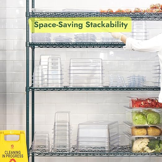 CURTA 6-Pack 1/3 Size 6" Deep NSF Polycarbonate Food Pans with Handled Lids & Drain Trays | Dishwasher & Freezer Safe Clear Container for Prep Tables, Buffet, Salad Bar, Commercial Kitchen