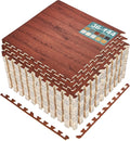 Sorbus Wood Grain Floor Tiles Foam Mat EVA Interlocking Mats Tile 3/8-Inch Thick Flooring Wood Puzzle Exercise Mats w/Borders - Home Playroom Basement, Apartment, Trade Show, Baby, Dance
