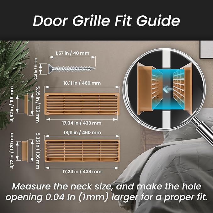 Repa Market 18" x 5" Inch (Outer Size) Pack of 2 Oak Tree Plastic Louvered Door Vents for Interior Doors – 2 Sided Two Way Door Air Return and Intake Cover – Door Air Vent Grille Rectangular Door Vent