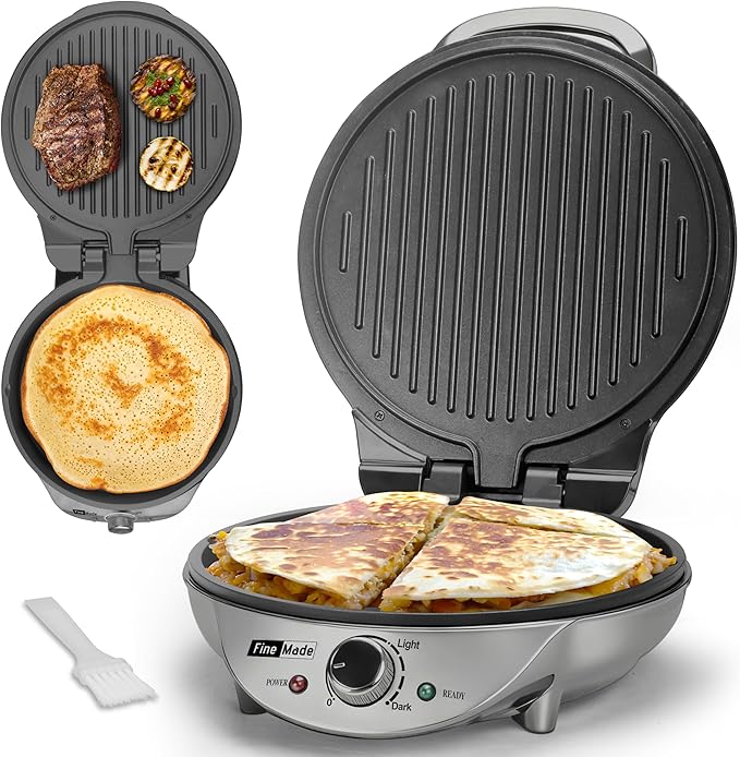 Electric Griddle Nonstick, Multi-Funtional Quesadilla Maker 10 Inch, Electric Grill Indoor, Pancake Griddle & Pan, Smokeless Indoor Grill, Non-stick Surface, Silver