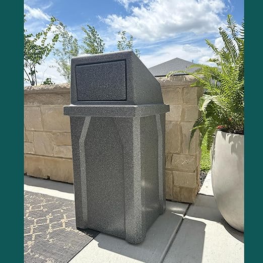 Campus Collection 32 Gallon Square 100% Recycled Plastic Heavy Duty Commercial Indoor or Outdoor Trash Can with Push Lid | Great for Schools and Businesses - Dark Granite