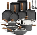 Kitchen Academy 17-Piece Induction Cookware Set, Nonstick Black Granite Pots and Pans