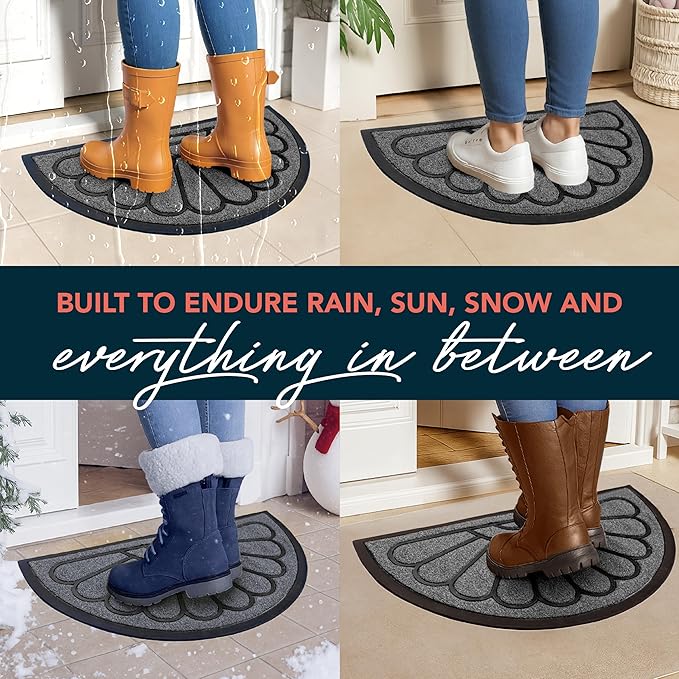 ubdyo Front Door Mat - Low Pile Front Door Mat Outside Entrance - Muddy Dirt Trapping Welcome Matt Outdoor - Rubber Backing Anti Slip Indoor Doormat Entrance, 30" x 17", Bright Grey