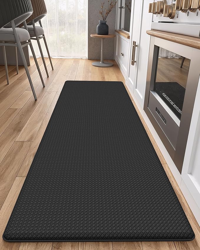Color&Geometry Anti Fatigue Cushion Kitchen Mat for Floor -17"x94",Long,Easy Clean, Water & Oil Proof, Anti Slip, Foam Rubber Runner Rug for Front Sink Comfort Standing,Black