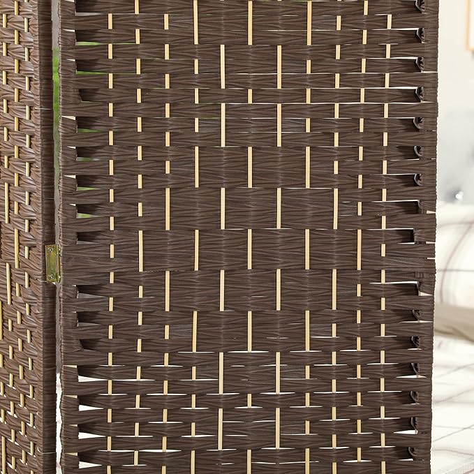 HOMCOM 3 Panel Room Divider, 6' Tall Folding Privacy Screen, Woven Freestanding Wall Partition for Home Office, Bedroom, Brown