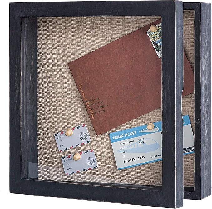 Freezing point Shadow Box Frame 10x10 Shadow Box Display Case Picture Frame with Linen Back Memorabilia Awards Medals Storage Wedding Flower Memory Box for Keepsake Black Large Deep Pin Board